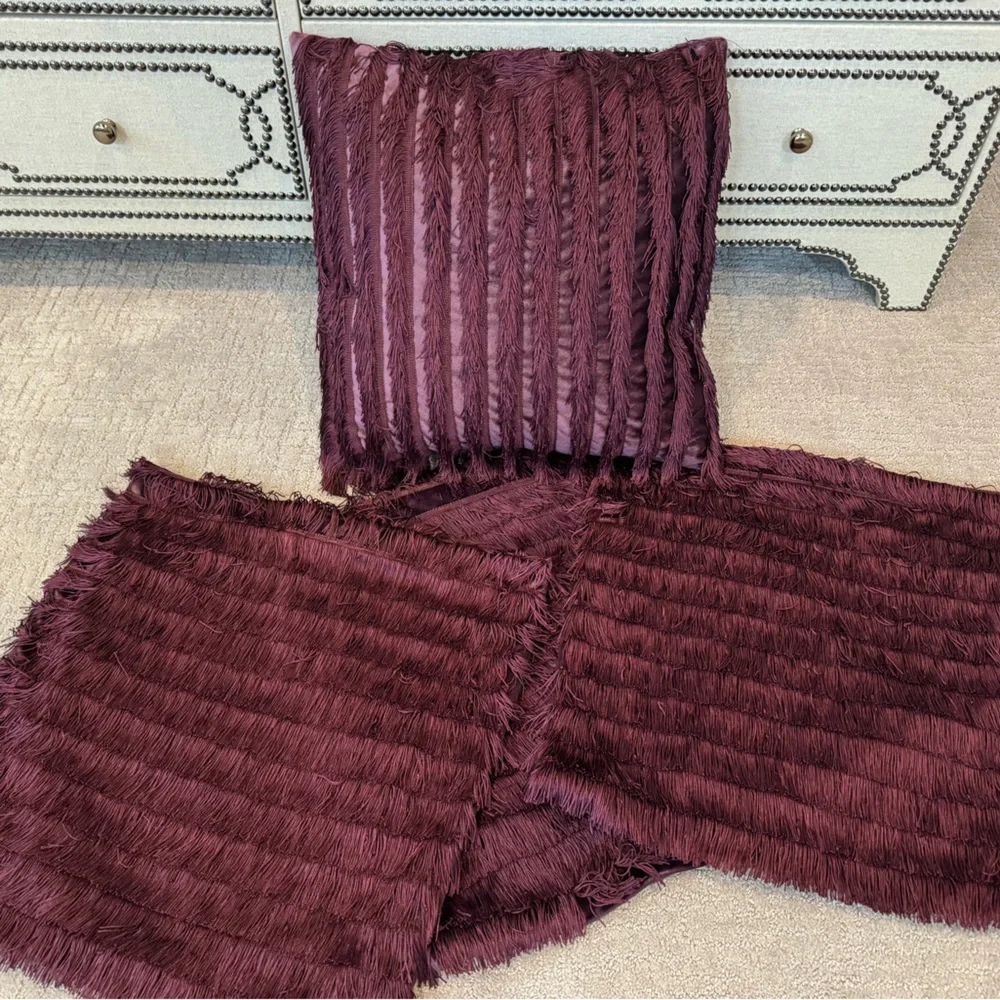 Z Gallerie Chloe 20x20 Plum Fringe Pillows (4 pieces)